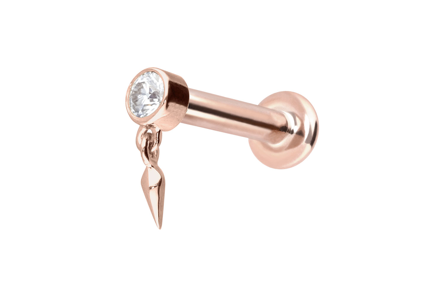 14 Karat Gold Labret Piercing mit Push Fit MOISSANIT + SPITZE